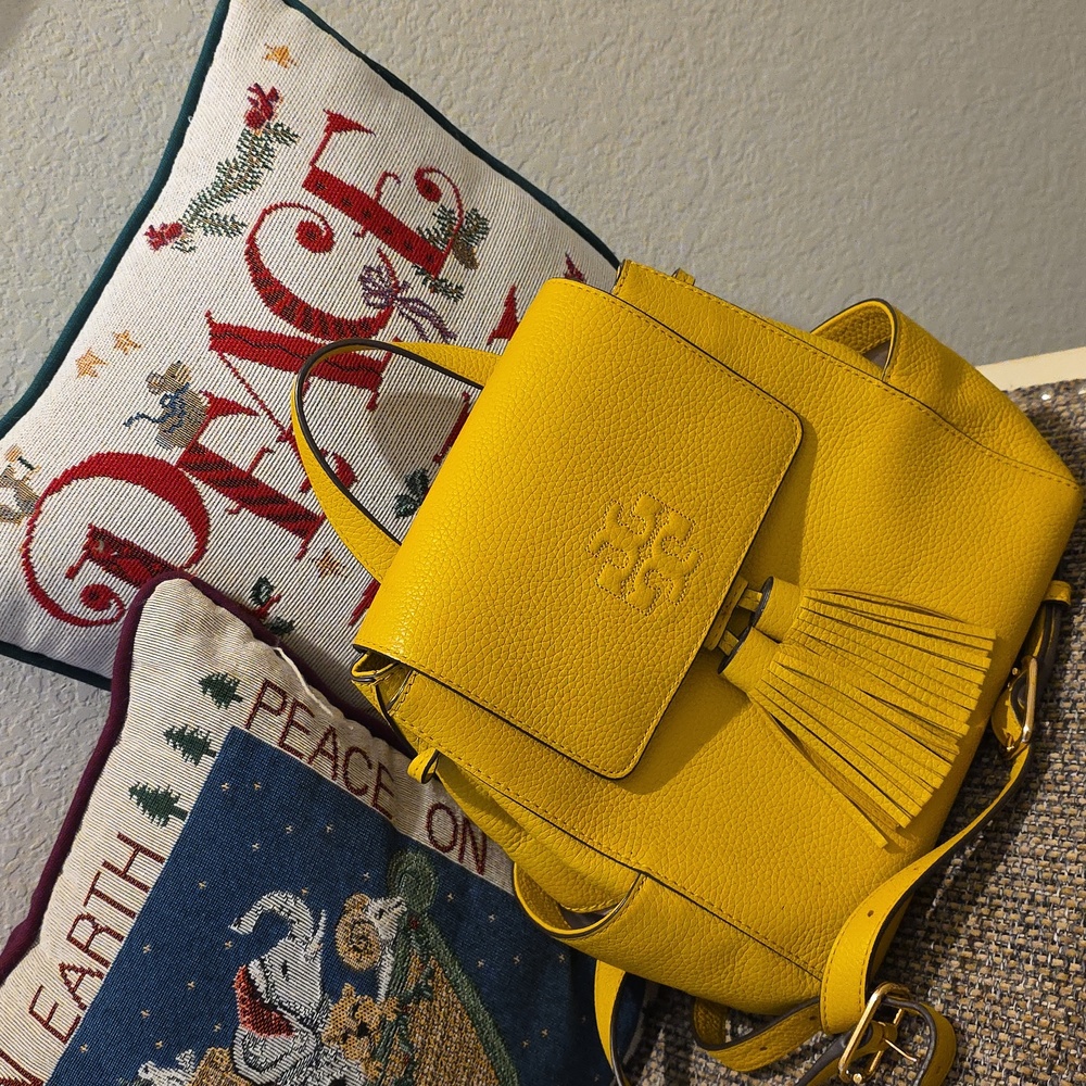 Tory Burch Chic Yellow Leather Backpack with Tassels - Picture 8 of 14